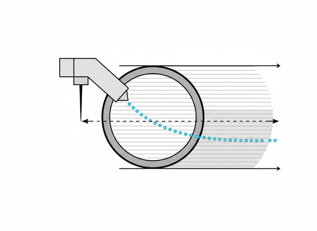 Flowline cross-section diagram of methanol and MEG inhibitor injection lowering gas hydrate formation risk