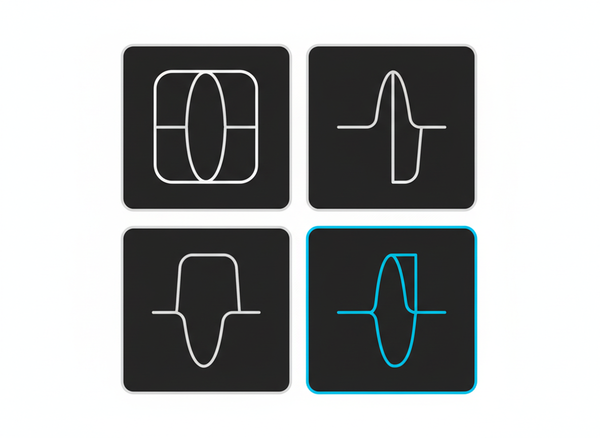 Four dynamometer card shapes representing different sucker rod pump downhole conditions