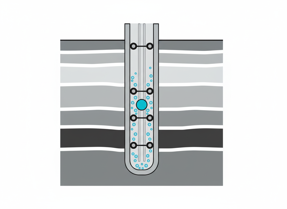 Diagram of gas lift valve spacing calculation showing mandrels along a wellbore tubing string