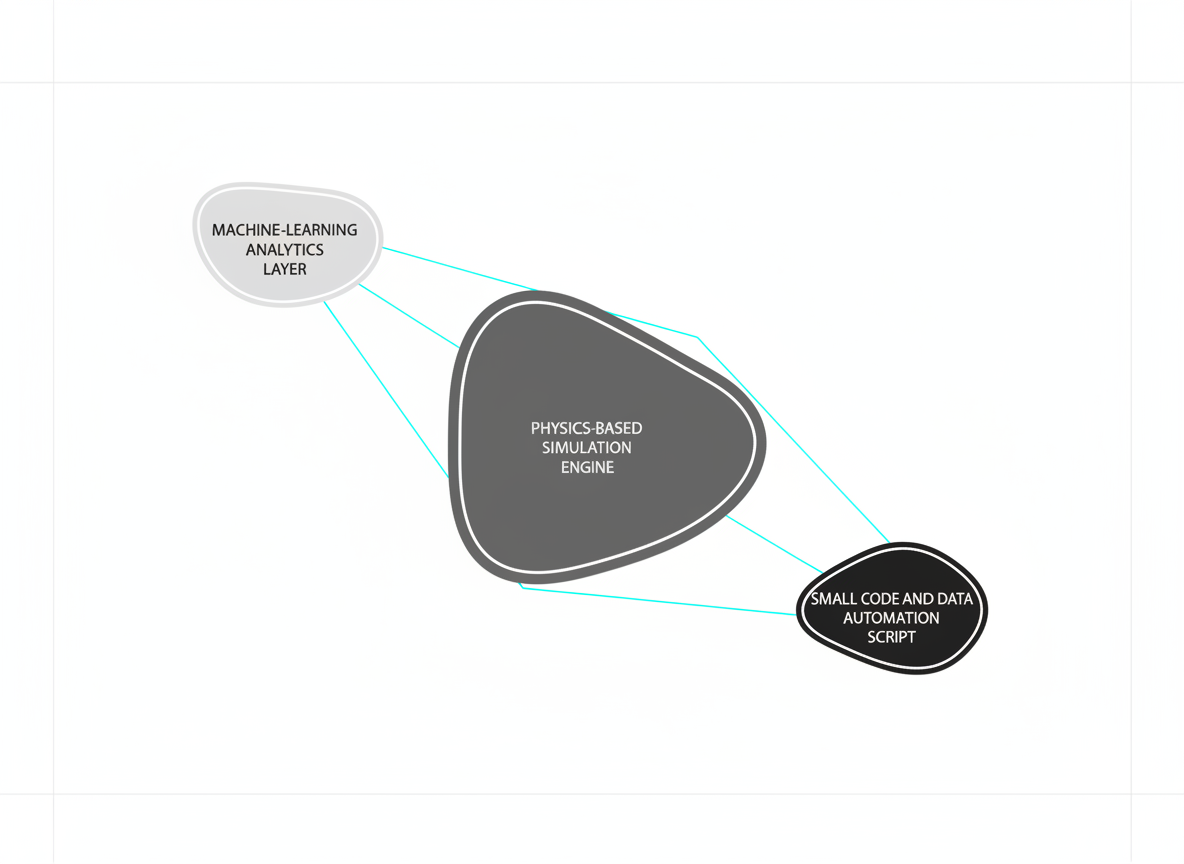 Comparison diagram of physics-based simulation, machine learning analytics, and DIY Python automation tools for frac design