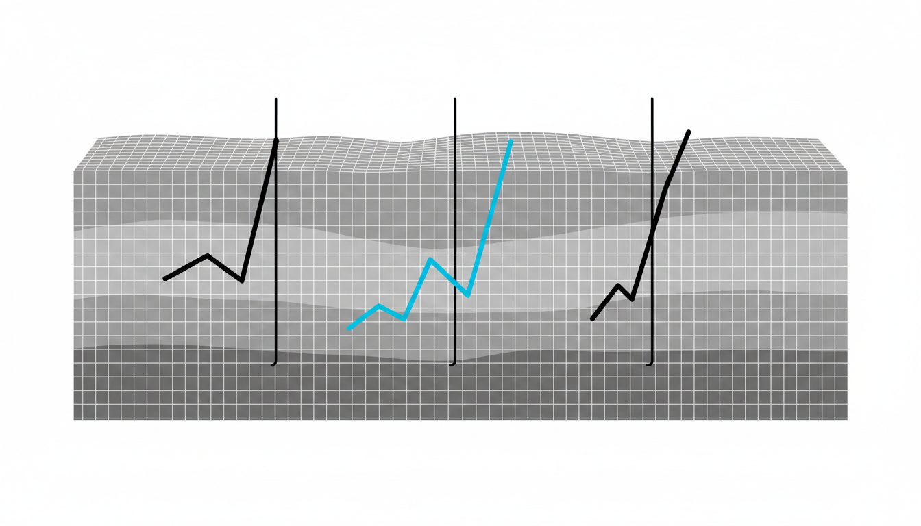 AI reservoir simulation and production forecasting diagram with 3D grid mesh and forecast curves