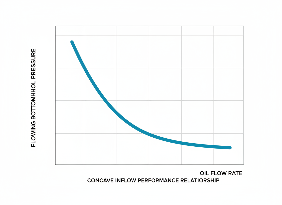 Plotted Vogel IPR curve showing flowing bottomhole pressure versus oil flow rate