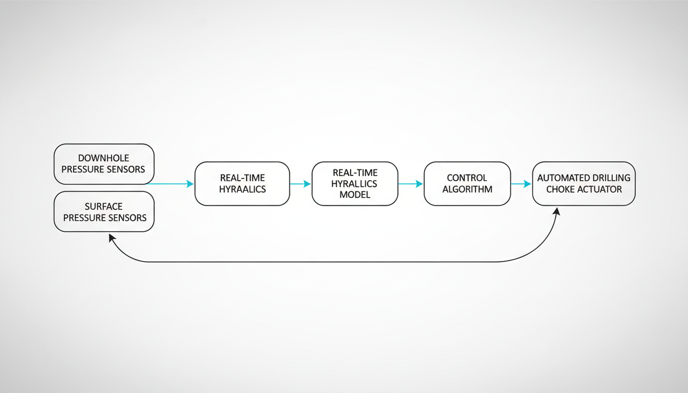 Automated managed pressure drilling MPD choke control loop diagram from pressure sensors to automated choke