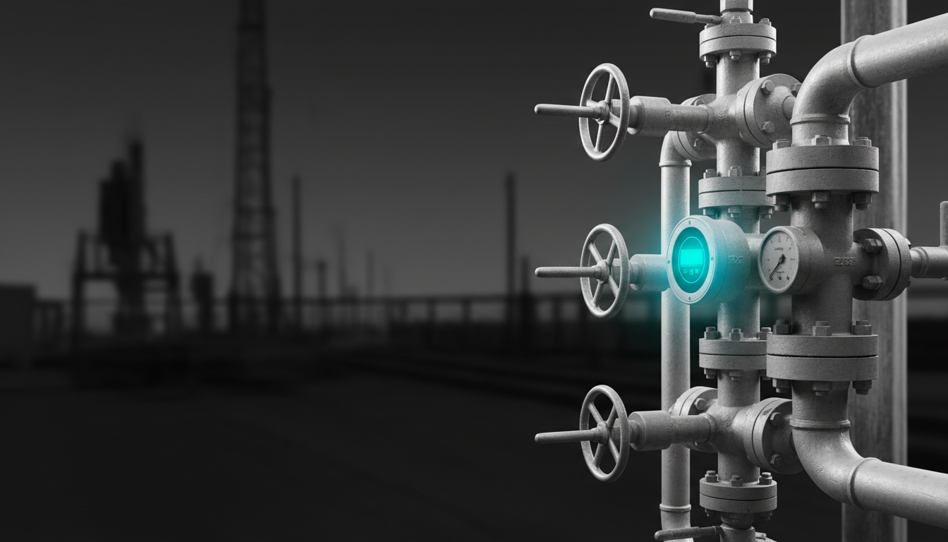 Automated managed pressure drilling MPD choke manifold with pressure gauge on a drilling rig